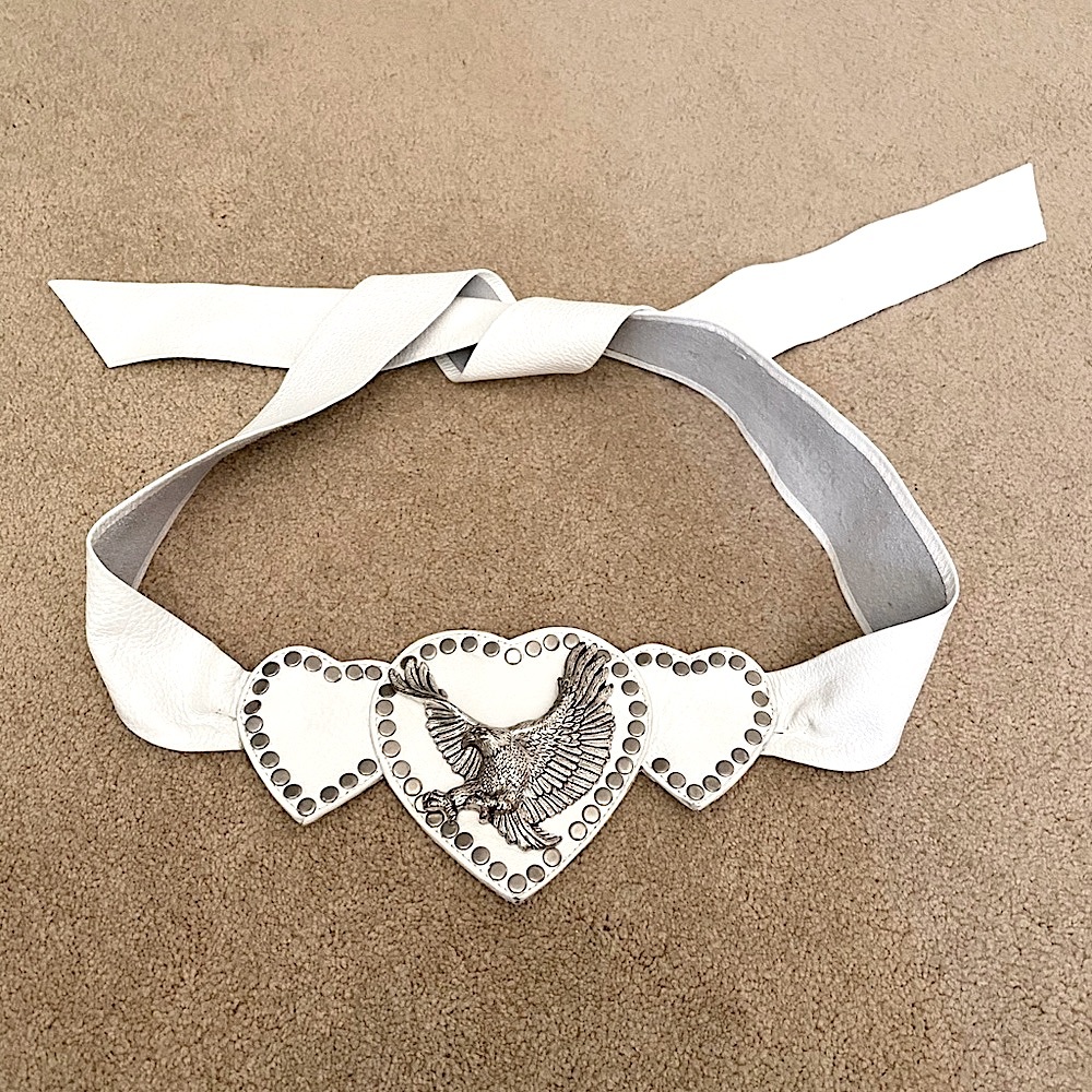 Leatherock White Studded Leather Belt